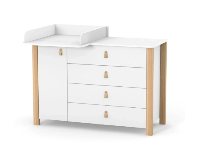 Cassettiera per bambini ZUKKO 1200 Gekko Kids. Colore bianco-legno naturale.