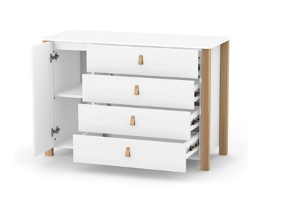 Cassettiera per bambini ZUKKO 1200 Gekko Kids. Colore bianco-legno naturale.