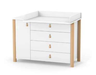 Cassettiera per bambini ZUKKO 1200 Gekko Kids. Colore bianco-legno naturale.