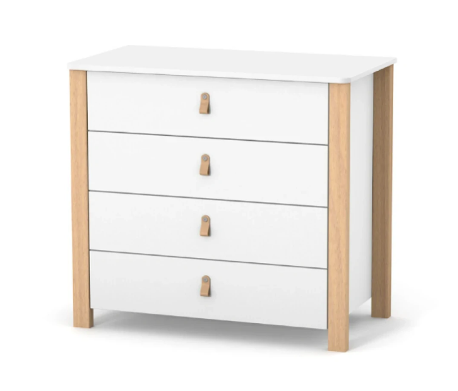 Cassettiera per bambini ZUKKO 900 Gekko Kids. Colore bianco-legno naturale.