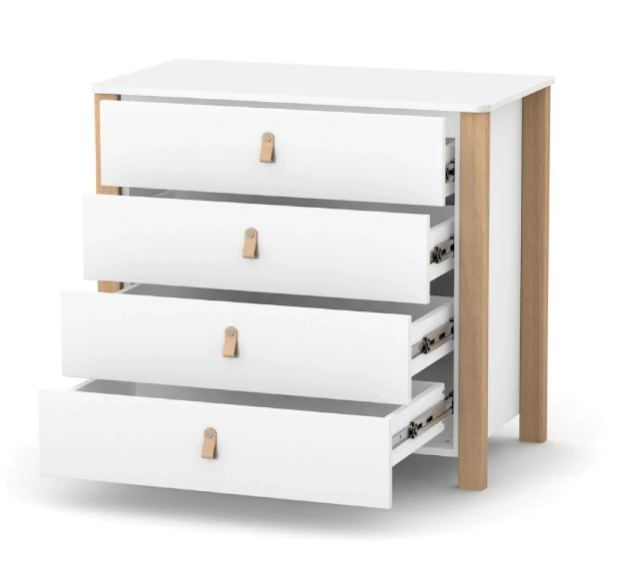 Cassettiera per bambini ZUKKO 900 Gekko Kids. Colore bianco-legno naturale.