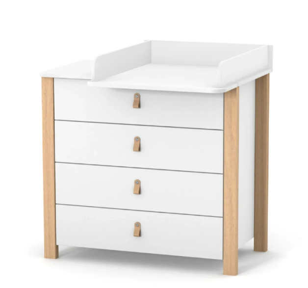 Cassettiera per bambini ZUKKO 900 Gekko Kids. Colore bianco-legno naturale.