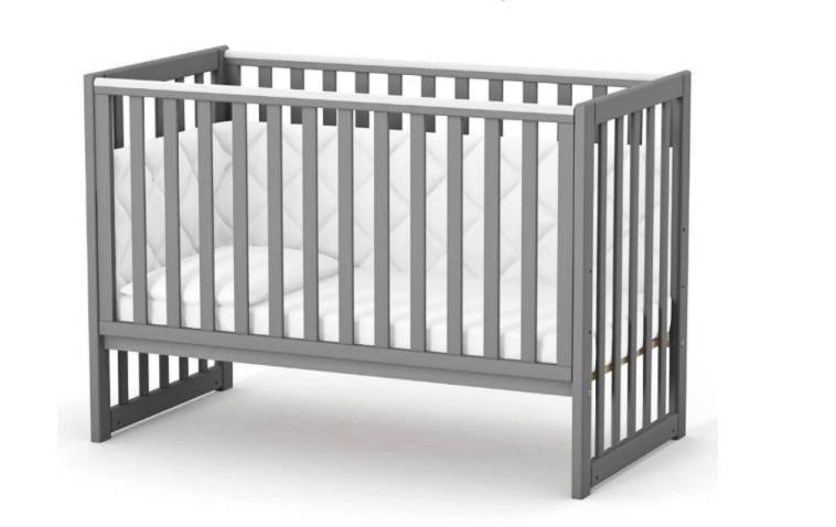Lettino per neonati affiancabile al letto Sleeppo Gekko 120x60. Può essere utilizzata con ruote oppure con meccanismo a dondolo per cullare delicatamente il bambino. Colore grafite.