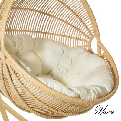Poltrona sospesa di alta qualità con supporto MAROO Terico – sedia a dondolo a forma di uovo. Beige.