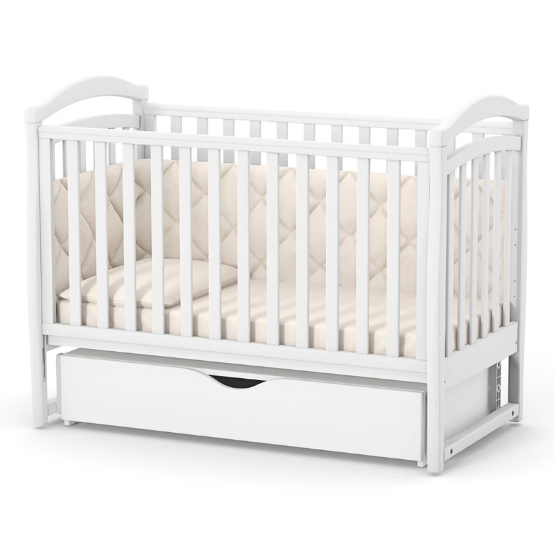 Lettino per neonati affiancabile al letto Rinbo Gekko 120x60. Può essere utilizzata con ruote oppure con meccanismo a dondolo per cullare delicatamente il bambino. Colore legno scuro